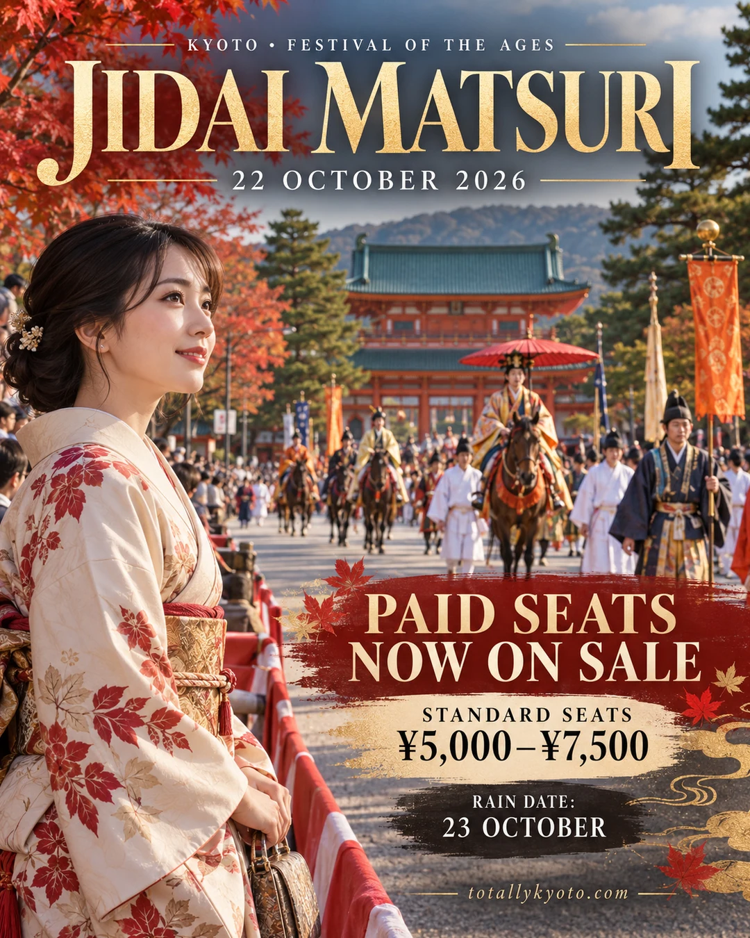 Jidai Matsuri 2026: procession date, standard seat prices and rain date